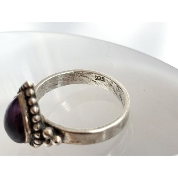 Purple Amethyst Beaded Teardrop Beaded Sterling Silver 925 Vintage Ring sz 7.25 - Picture 5 of 10